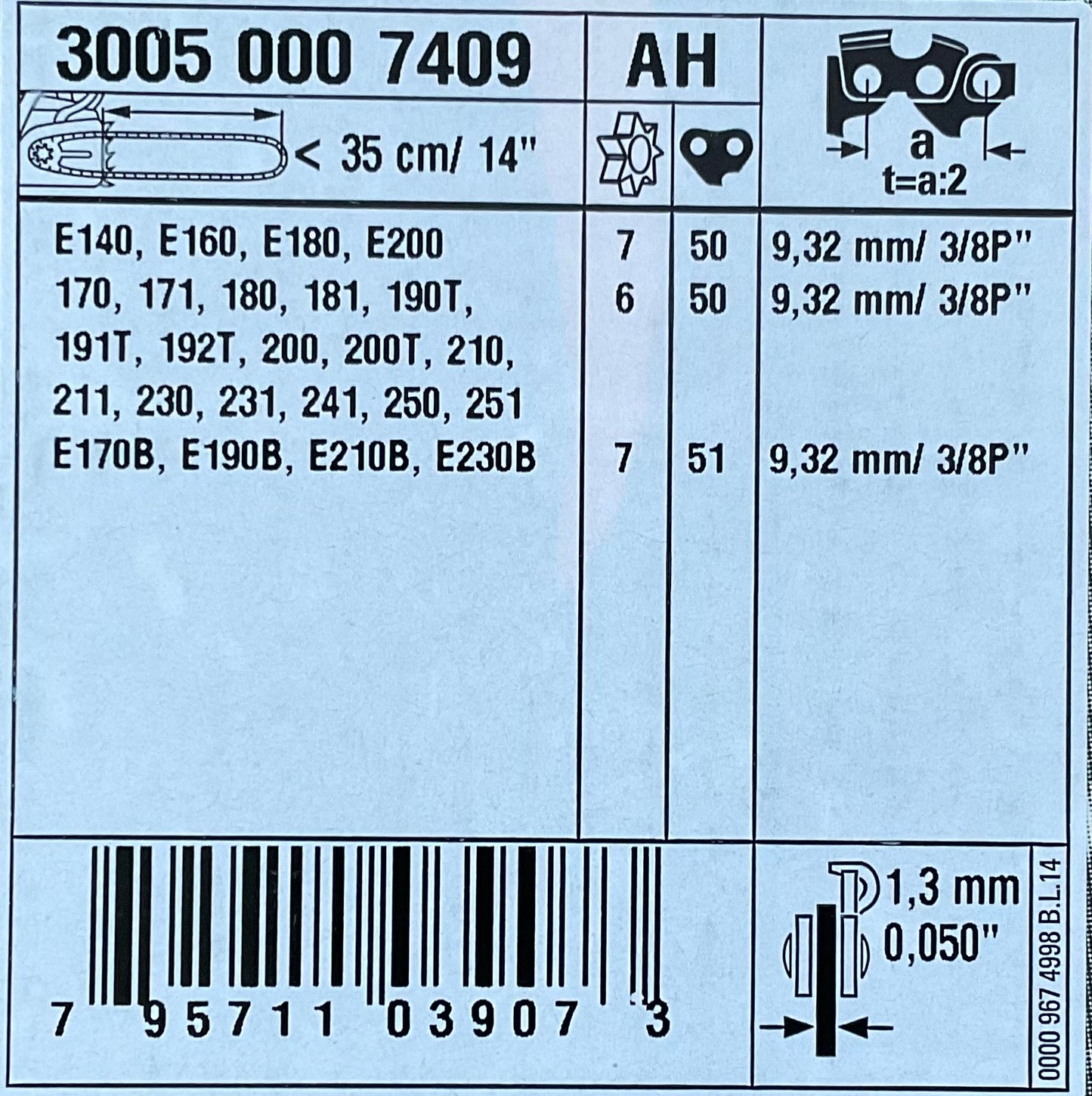 Stihl 3005 000 7409 - Light P01 / P04 Chainsaw Guide Bar - 14" (35cm)