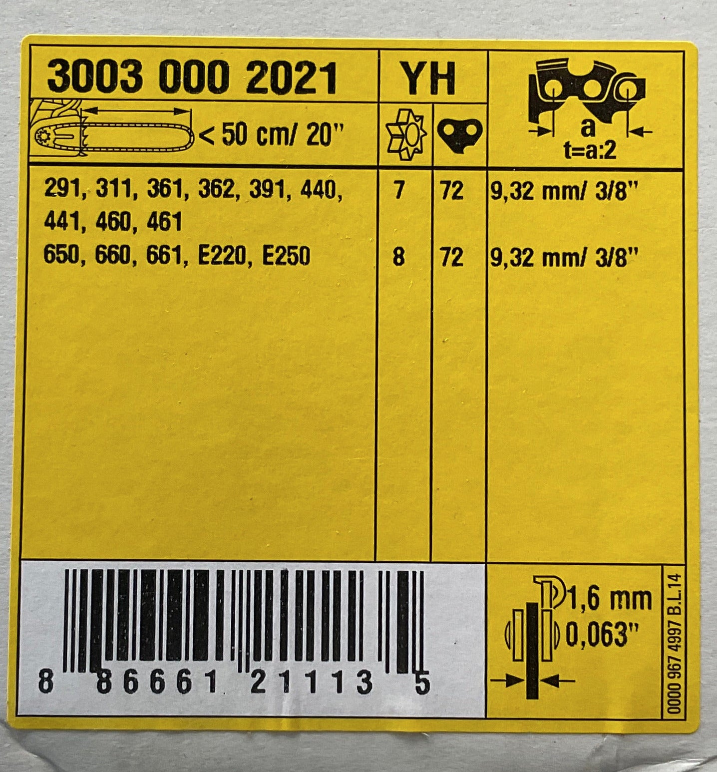 Stihl 3003 000 2021 - Rollomatic ES Light Chainsaw Guide Bar - 20" (50cm)
